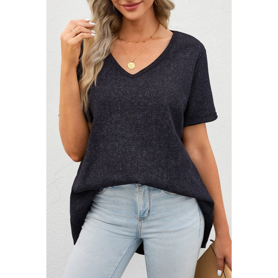 V-Neck Dropped Shoulder Tunic Top Dark Gray / S