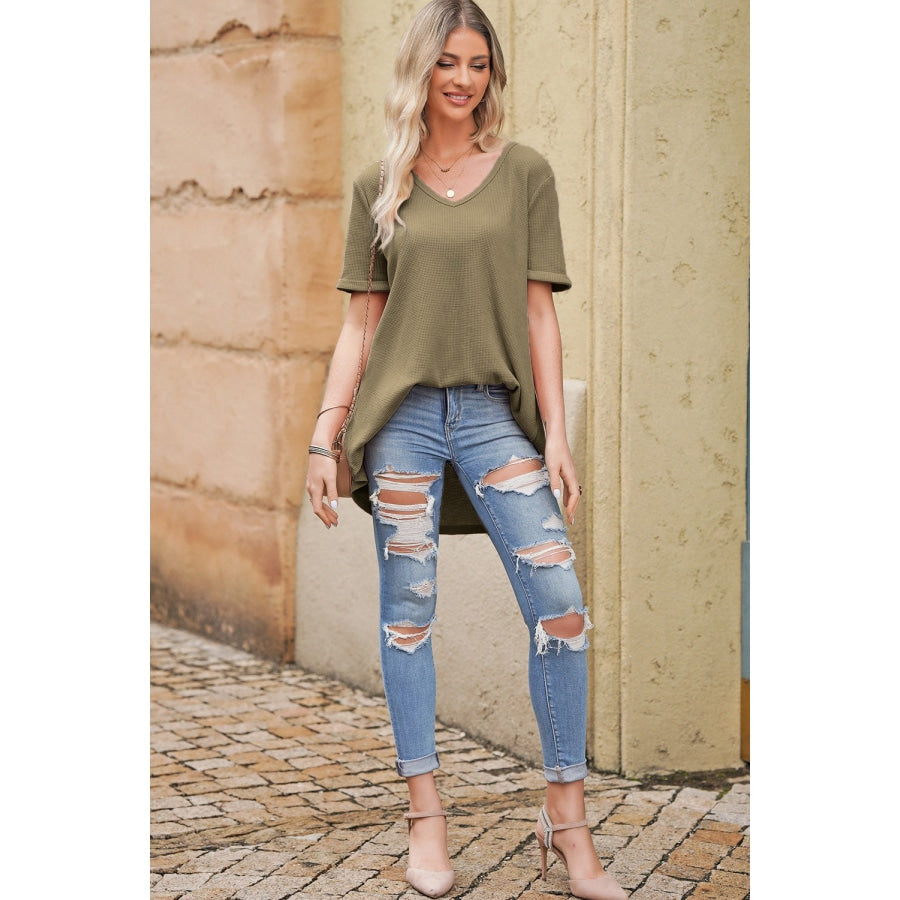 V-Neck Dropped Shoulder Tunic Top