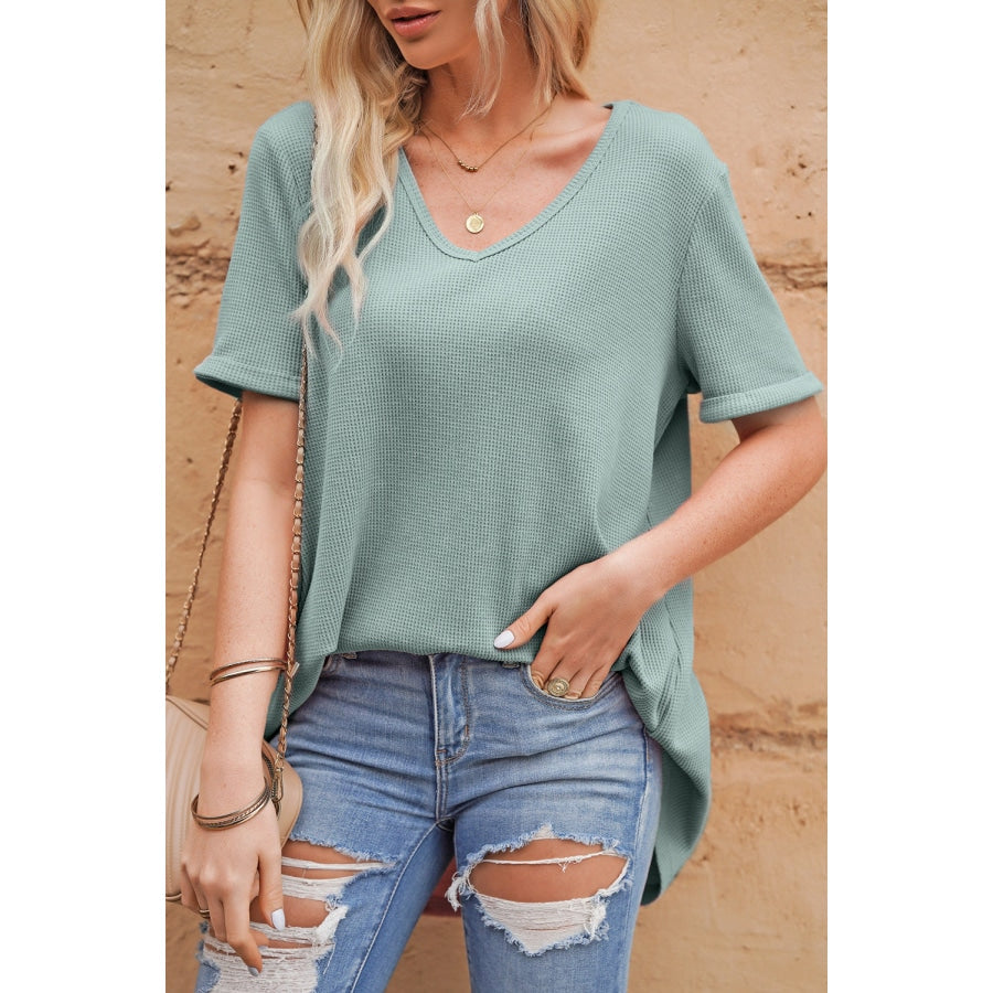 V-Neck Dropped Shoulder Tunic Top Turquoise / S