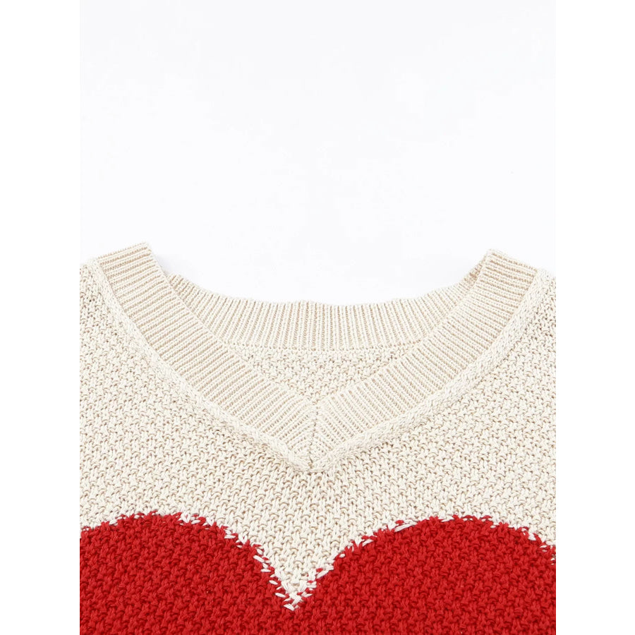 V-Neck Dropped Sleeve Heart Print Valentines Sweater Apparel and Accessories