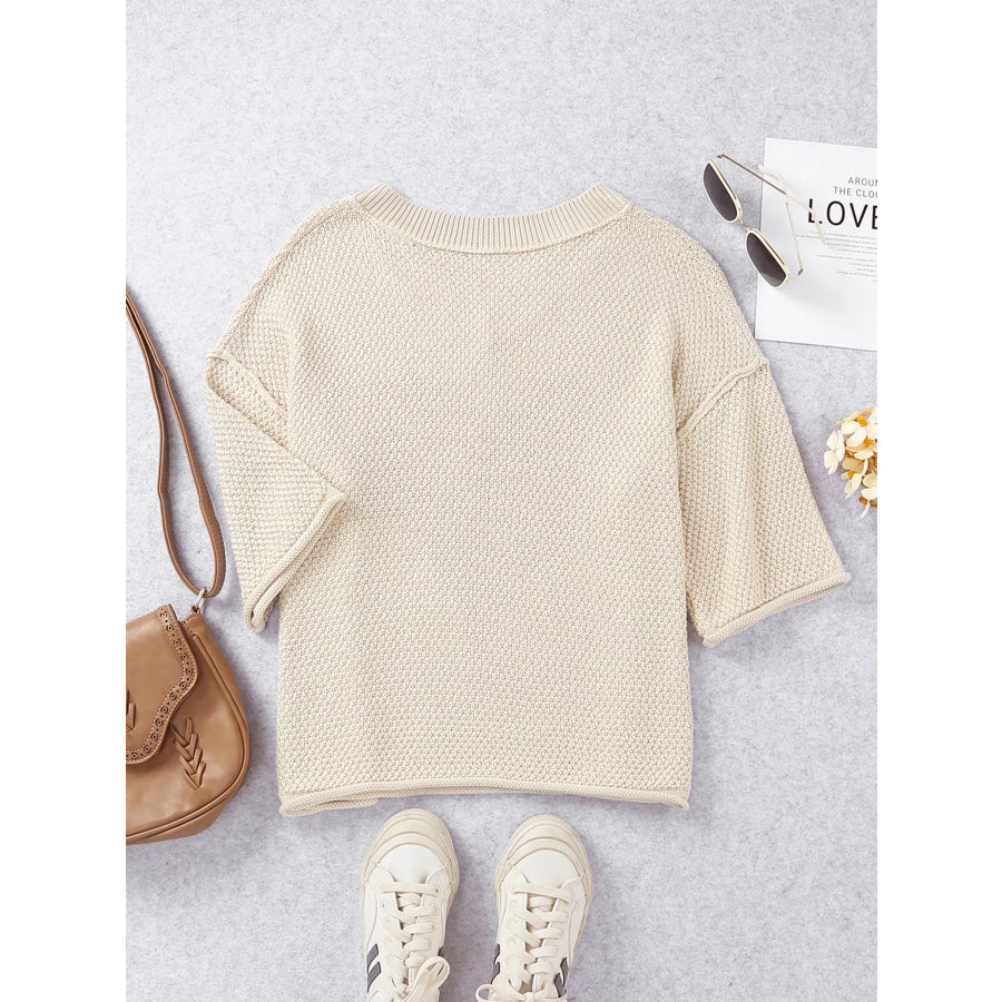 V-Neck Dropped Sleeve Heart Print Valentines Sweater Apparel and Accessories
