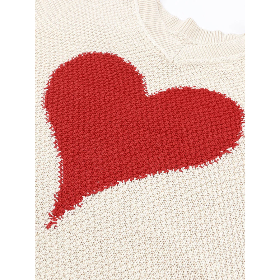 V-Neck Dropped Sleeve Heart Print Valentines Sweater Apparel and Accessories