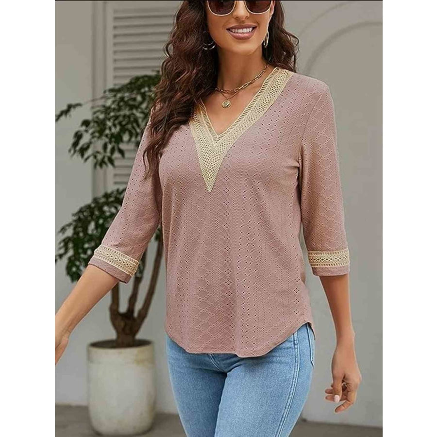 V-Neck Eyelet Blouse