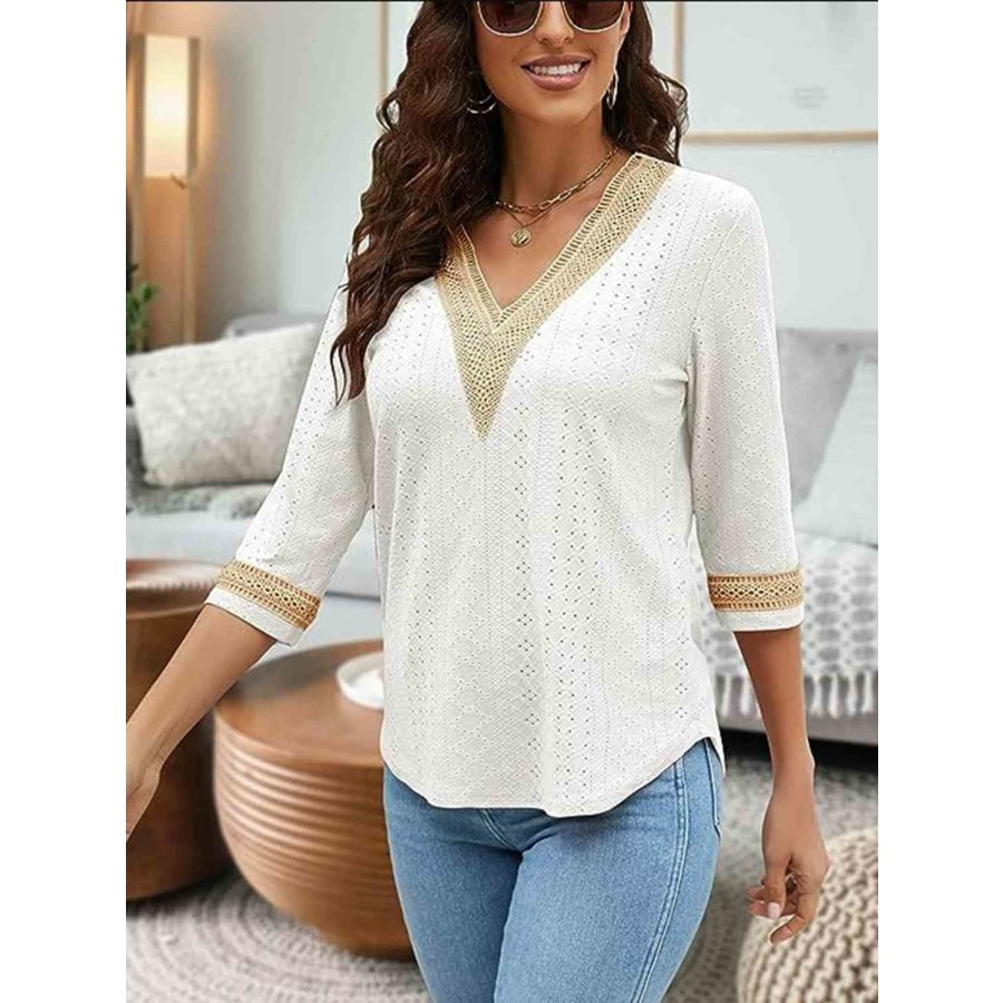 V-Neck Eyelet Blouse