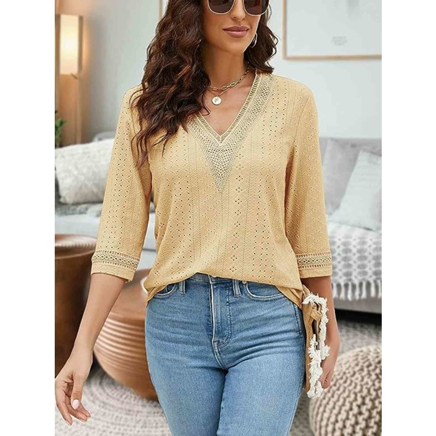 V-Neck Eyelet Blouse