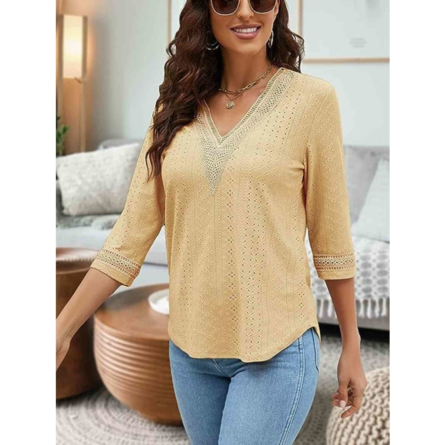 V-Neck Eyelet Blouse