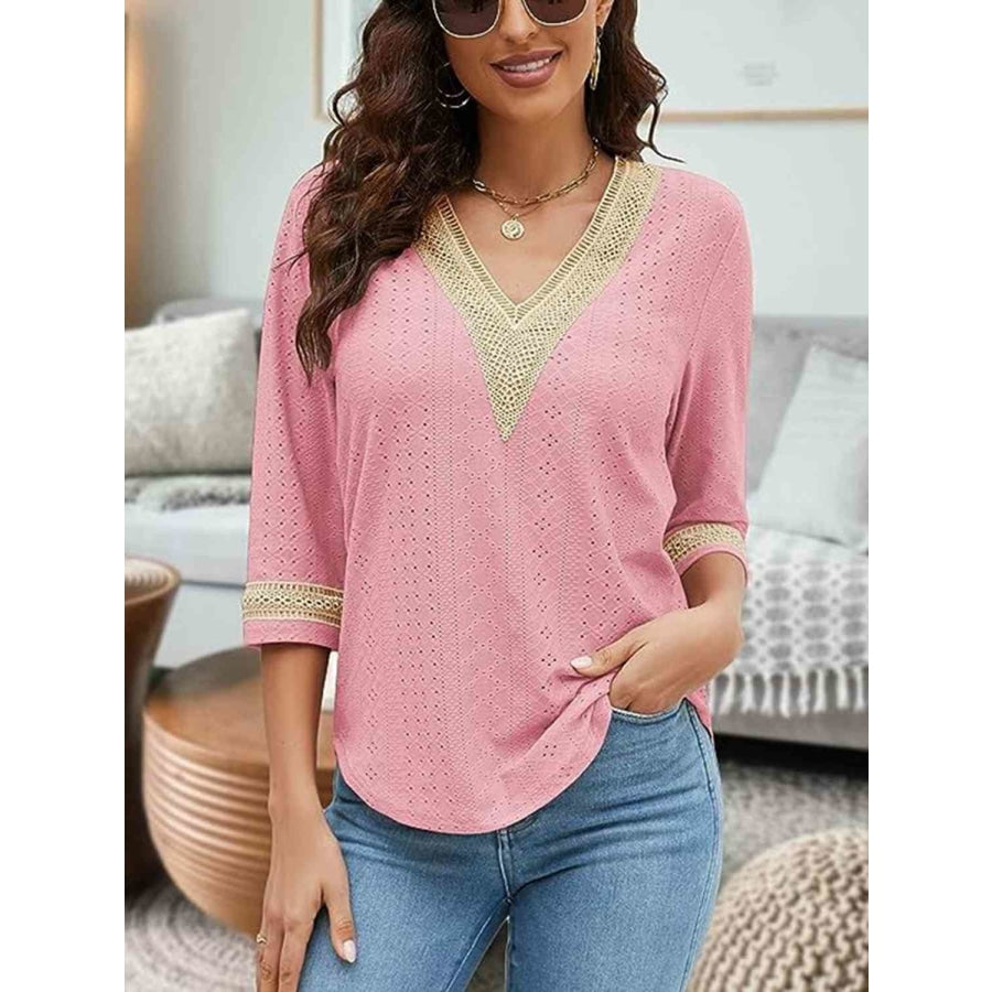 V-Neck Eyelet Blouse