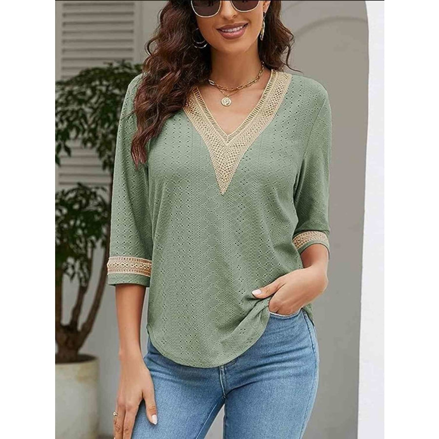 V-Neck Eyelet Blouse