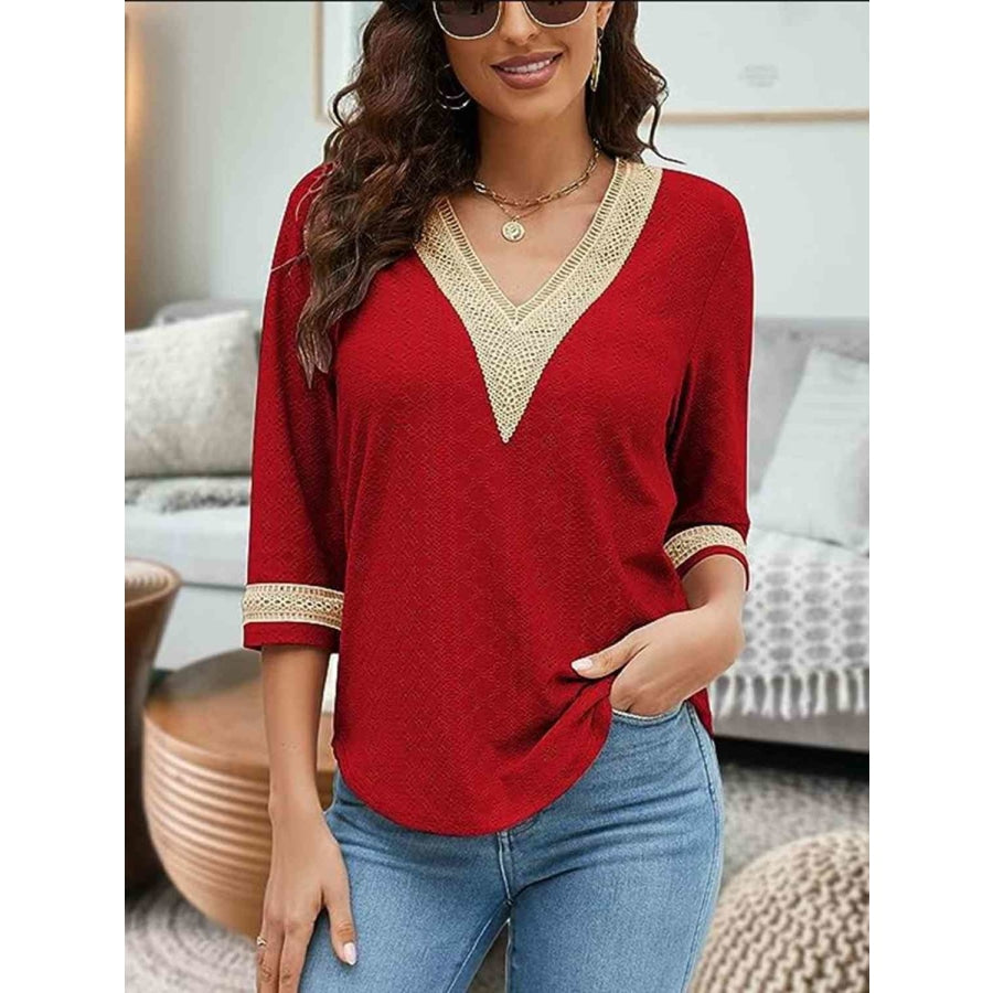 V-Neck Eyelet Blouse