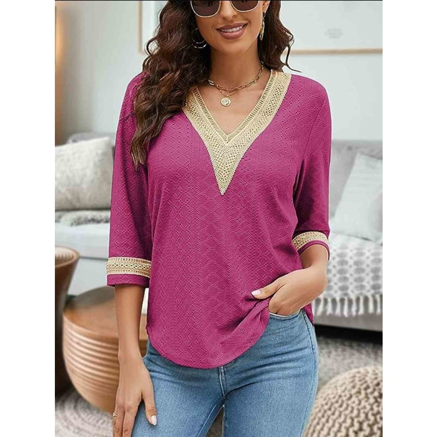 V-Neck Eyelet Blouse