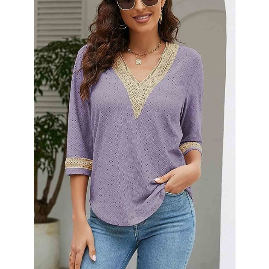 V-Neck Eyelet Blouse