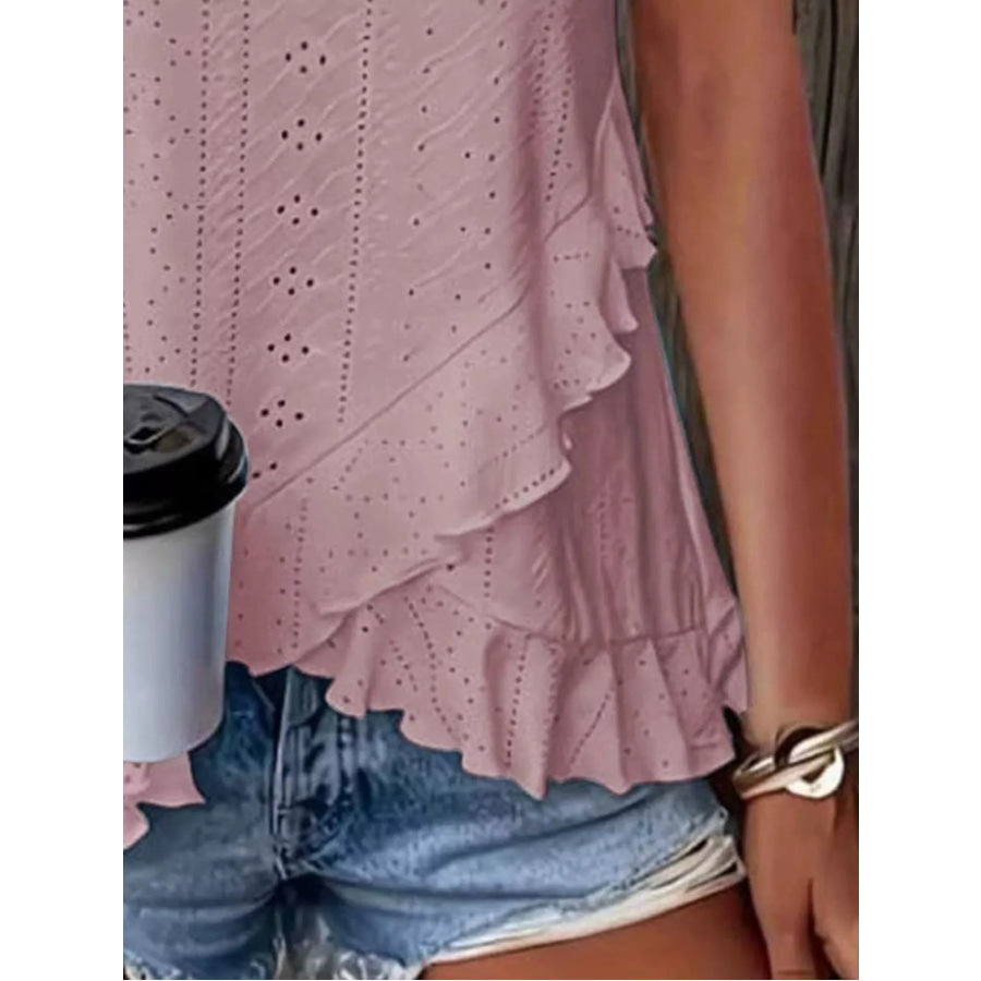 V-Neck Eyelet Ruffled Tank Top Apparel and Accessories