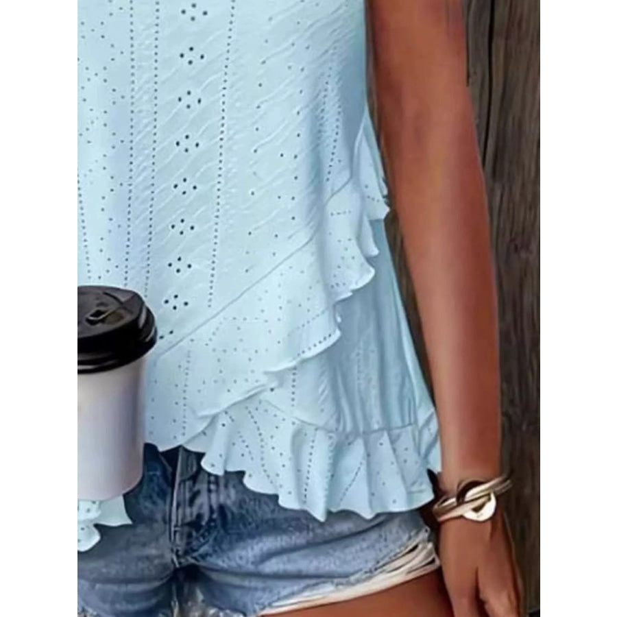 V-Neck Eyelet Ruffled Tank Top Apparel and Accessories
