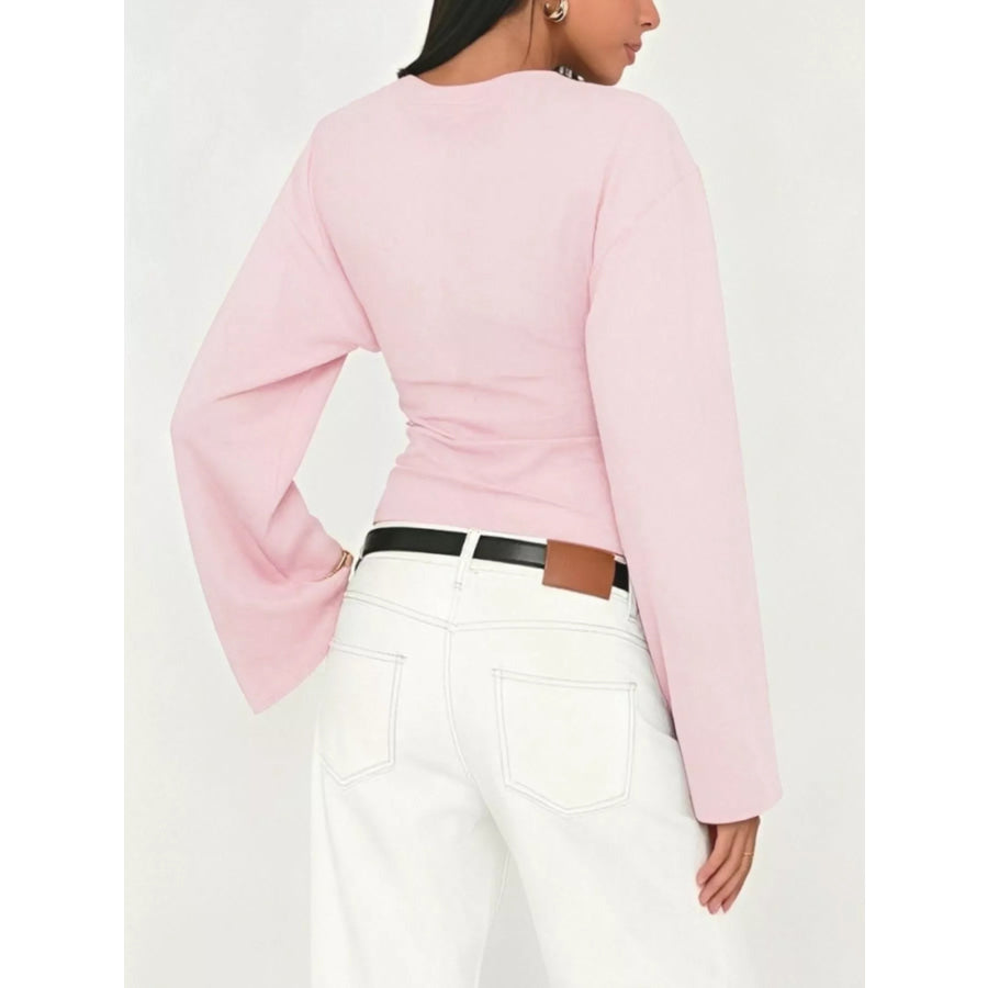 V-Neck Flare Sleeve Blouse Apparel and Accessories