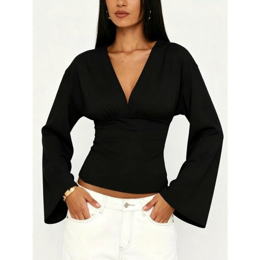 V-Neck Flare Sleeve Blouse Apparel and Accessories