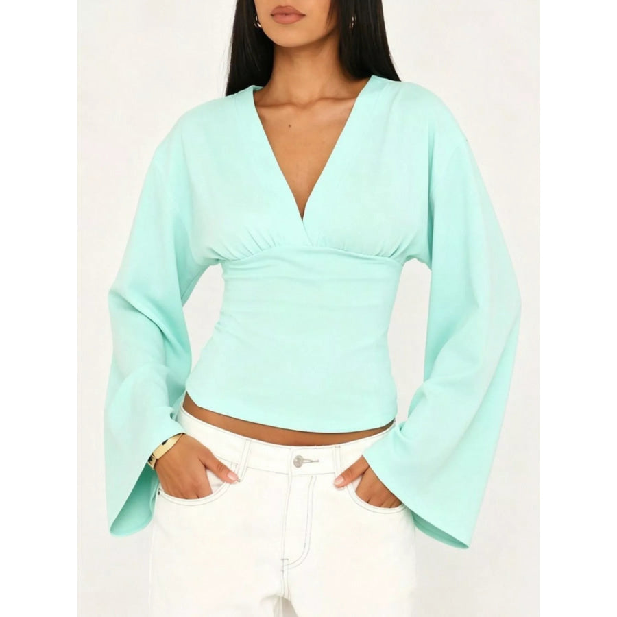 V-Neck Flare Sleeve Blouse Apparel and Accessories