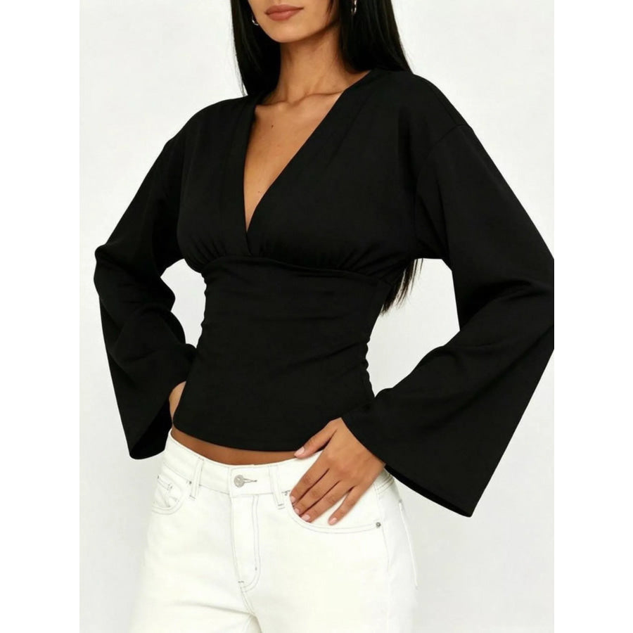 V-Neck Flare Sleeve Blouse Apparel and Accessories
