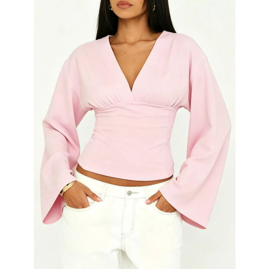V-Neck Flare Sleeve Blouse Apparel and Accessories
