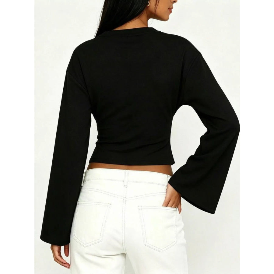 V-Neck Flare Sleeve Blouse Apparel and Accessories
