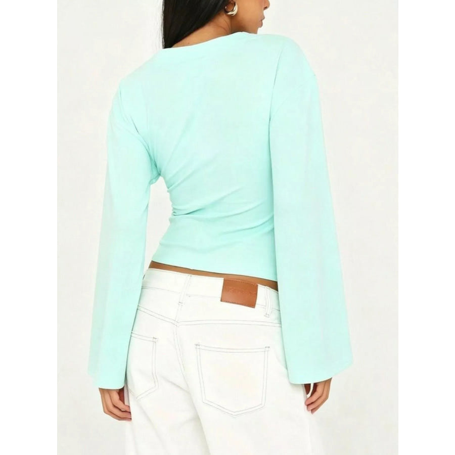 V-Neck Flare Sleeve Blouse Apparel and Accessories