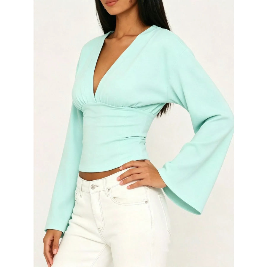 V-Neck Flare Sleeve Blouse Apparel and Accessories