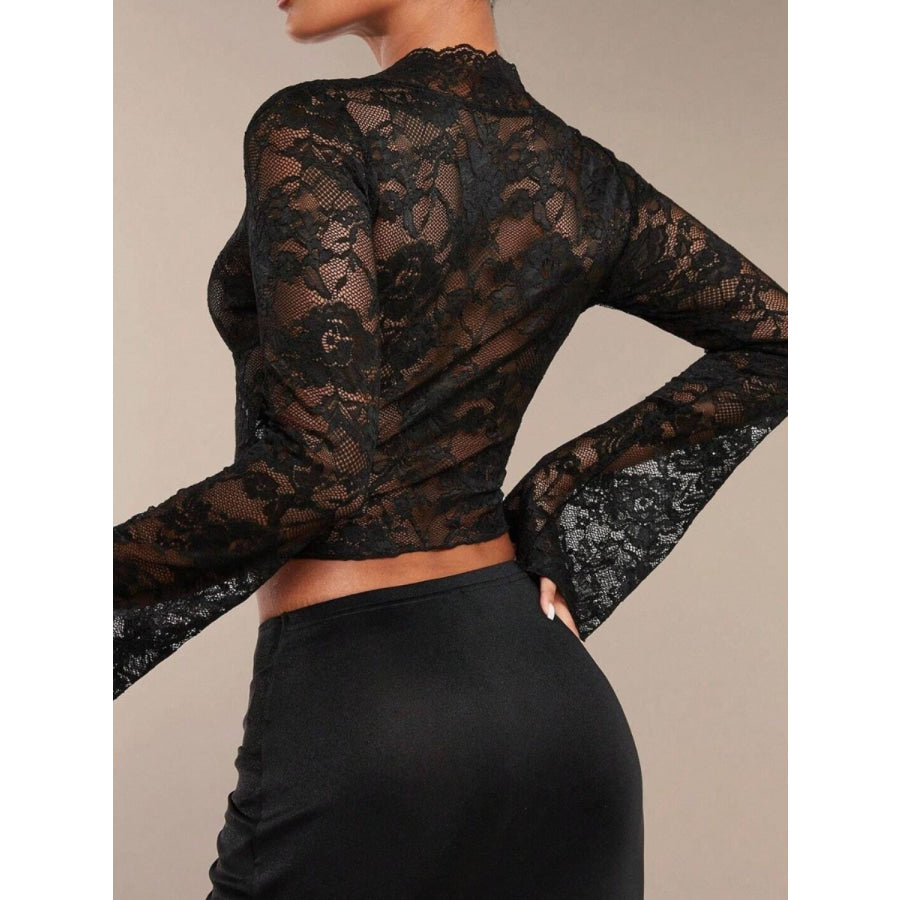 V-Neck Flare Sleeve Lace Top Apparel and Accessories