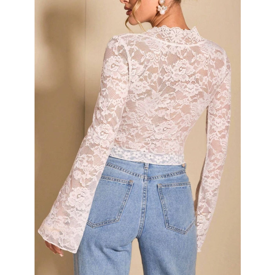 V-Neck Flare Sleeve Lace Top Apparel and Accessories