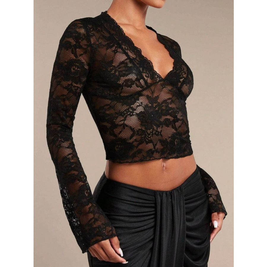 V-Neck Flare Sleeve Lace Top Apparel and Accessories