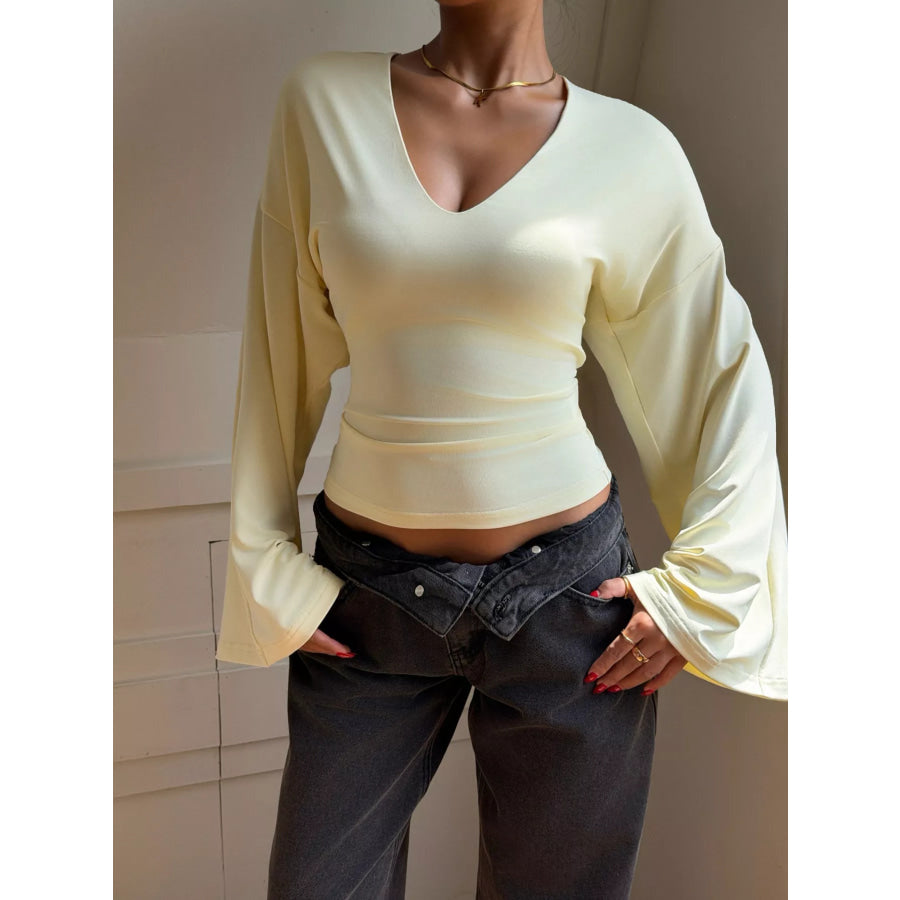 V-Neck Flare Sleeve T-Shirt Yellow / S Apparel and Accessories