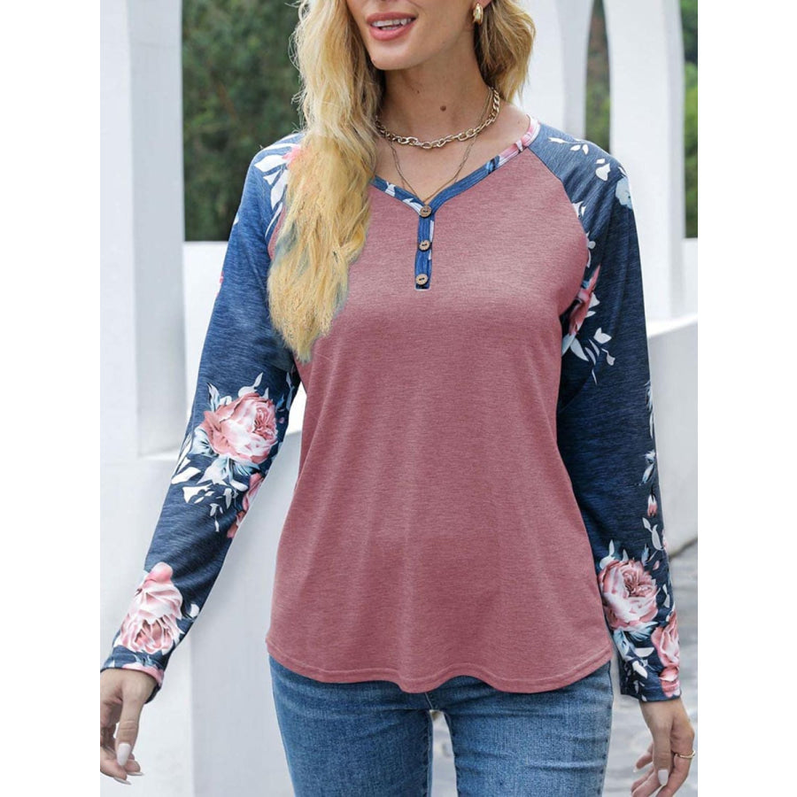 V-Neck Floral Long Sleeve T-Shirt Apparel and Accessories