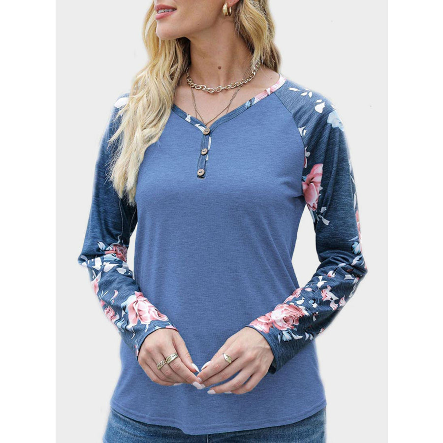 V-Neck Floral Long Sleeve T-Shirt Apparel and Accessories