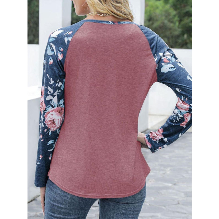 V-Neck Floral Long Sleeve T-Shirt Apparel and Accessories