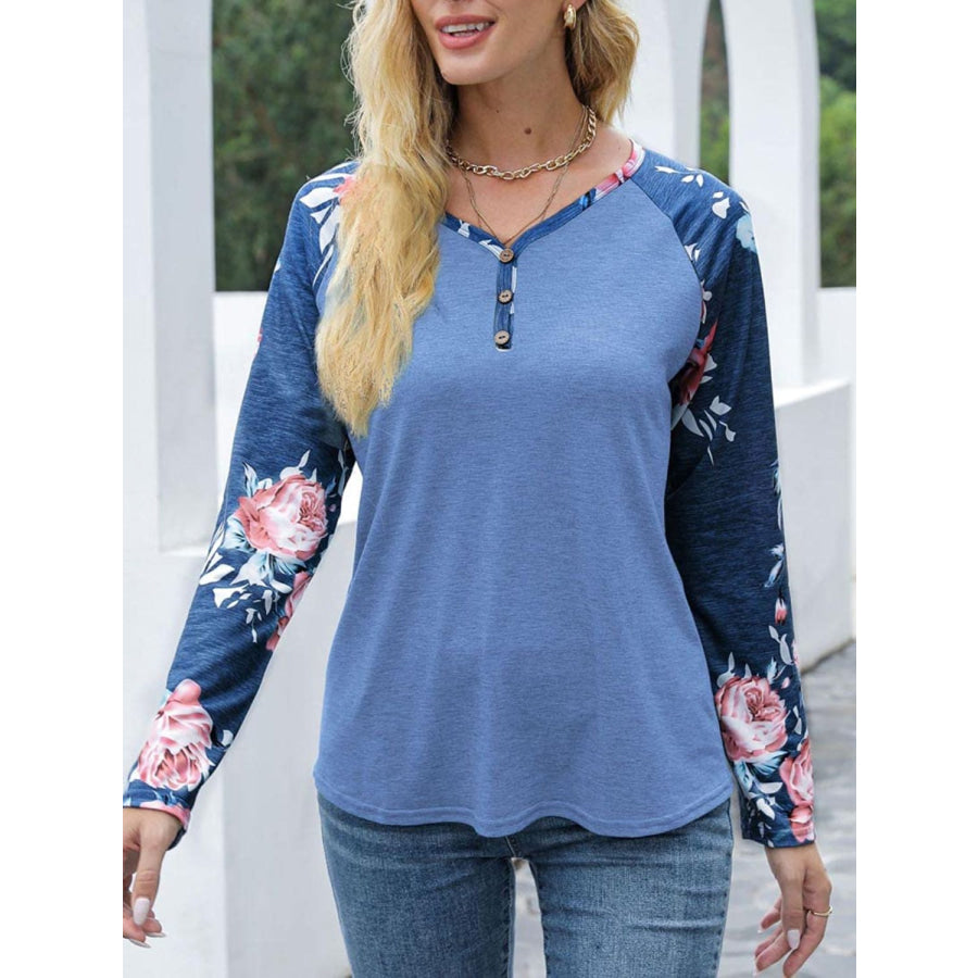 V-Neck Floral Long Sleeve T-Shirt Apparel and Accessories