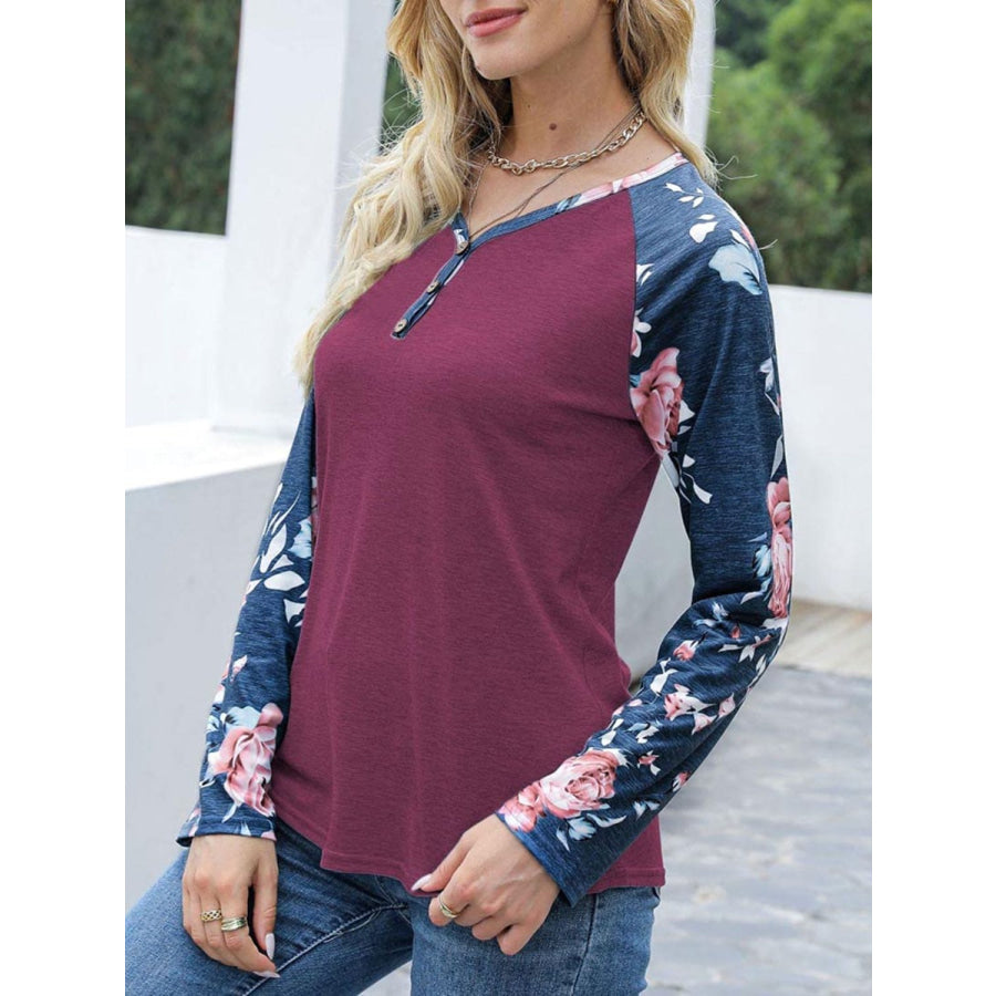 V-Neck Floral Long Sleeve T-Shirt Apparel and Accessories