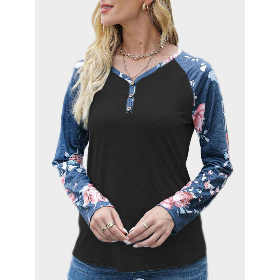 V-Neck Floral Long Sleeve T-Shirt Apparel and Accessories