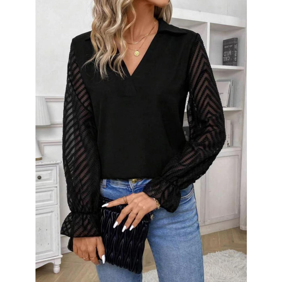 V-Neck Flounce Sleeve Blouse Apparel and Accessories