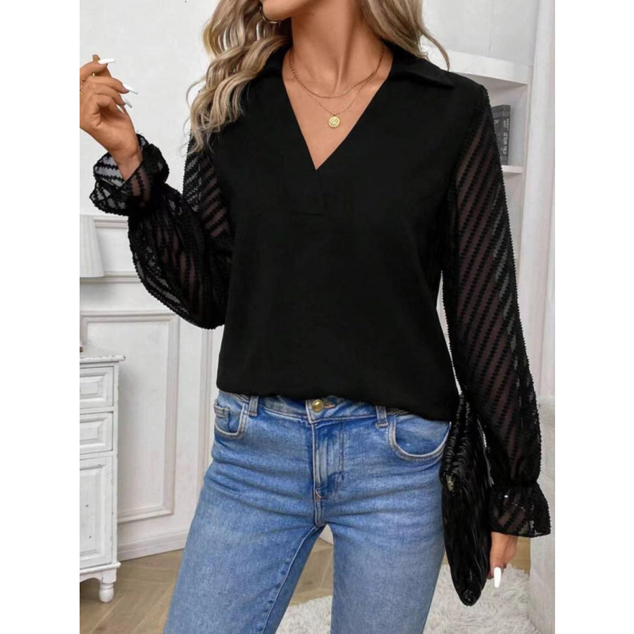 V-Neck Flounce Sleeve Blouse Apparel and Accessories