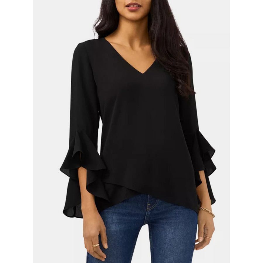 V-Neck Flounce Sleeve Blouse Apparel and Accessories