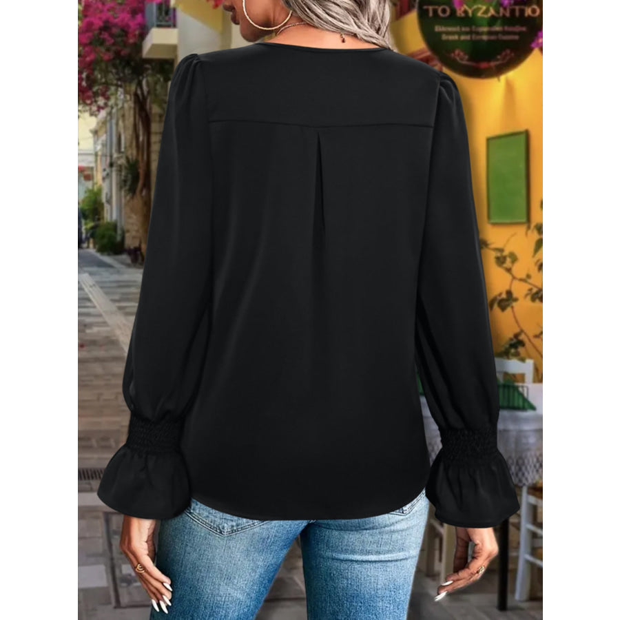 V-Neck Flounce Sleeve Blouse Apparel and Accessories