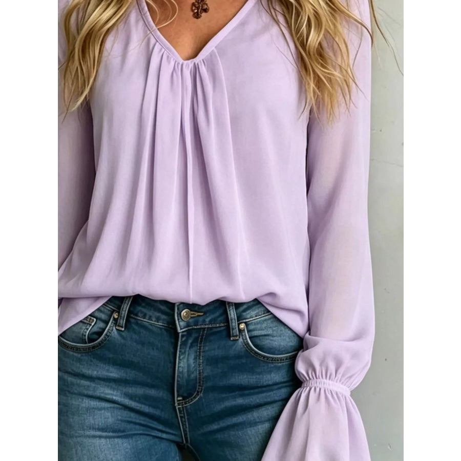 V-Neck Flounce Sleeve Blouse Apparel and Accessories