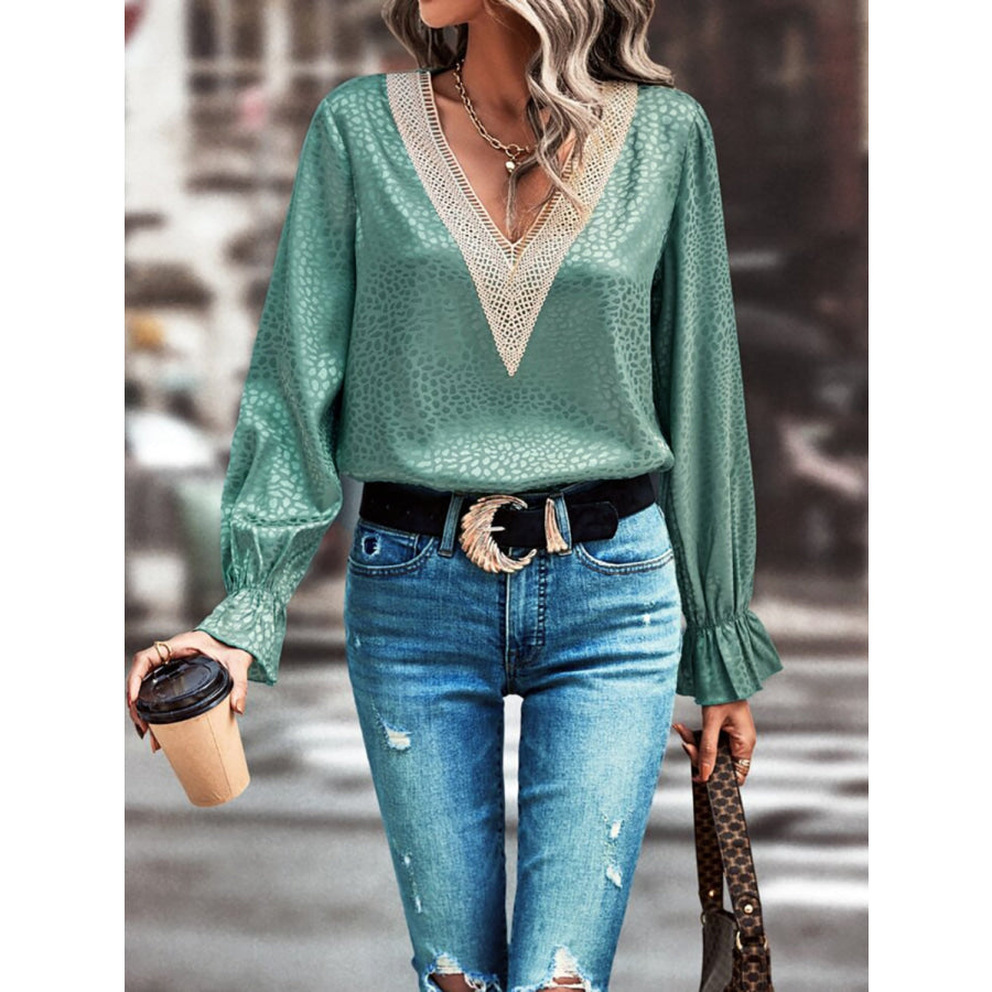 V-Neck Flounce Sleeve Blouse Apparel and Accessories