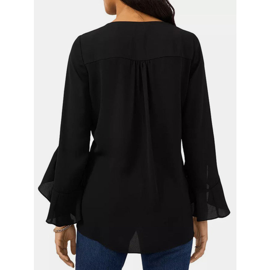 V-Neck Flounce Sleeve Blouse Apparel and Accessories