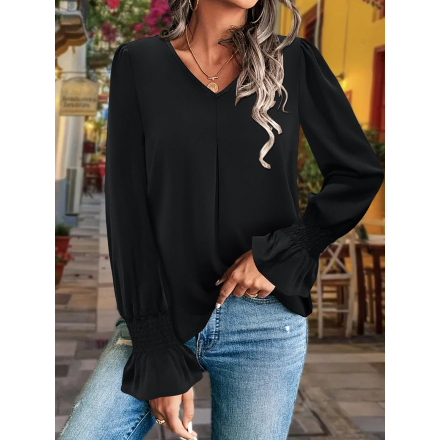 V-Neck Flounce Sleeve Blouse Apparel and Accessories