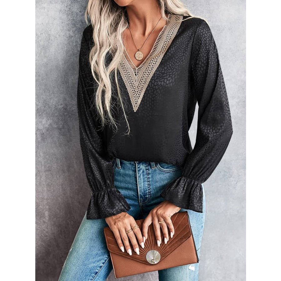 V-Neck Flounce Sleeve Blouse Apparel and Accessories