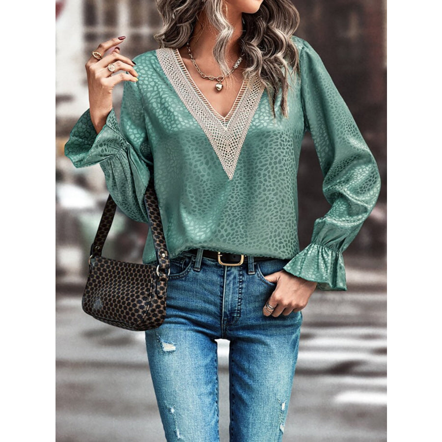 V-Neck Flounce Sleeve Blouse Apparel and Accessories