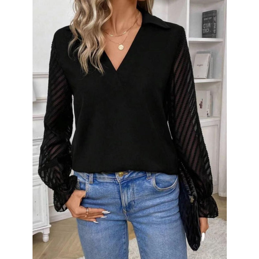 V-Neck Flounce Sleeve Blouse Apparel and Accessories