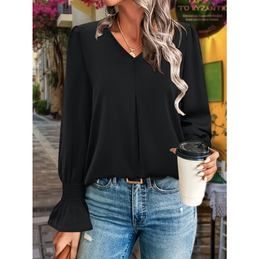 V-Neck Flounce Sleeve Blouse Apparel and Accessories