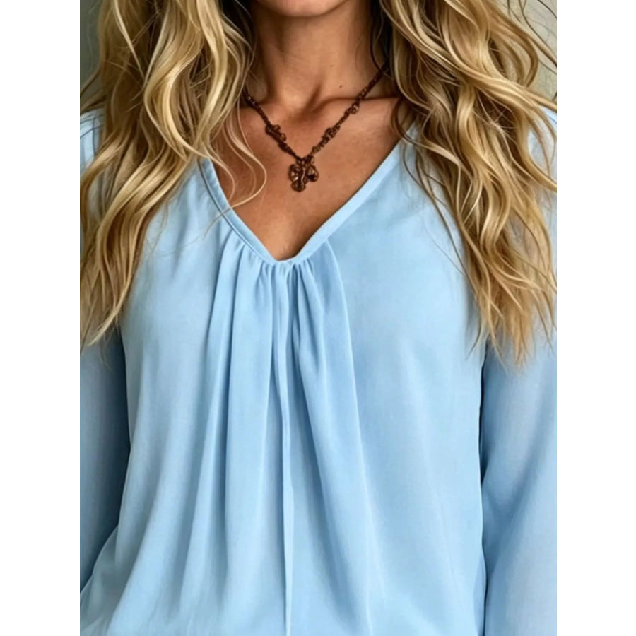 V-Neck Flounce Sleeve Blouse Apparel and Accessories