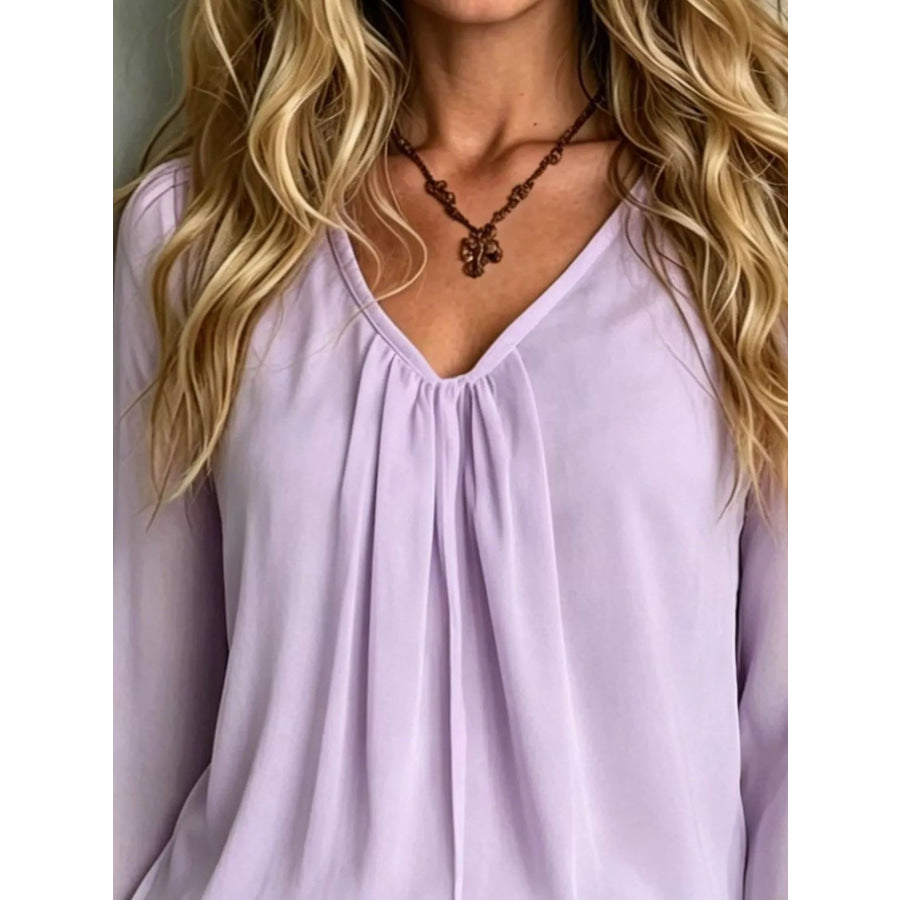 V-Neck Flounce Sleeve Blouse Apparel and Accessories