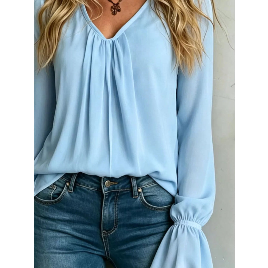 V-Neck Flounce Sleeve Blouse Apparel and Accessories